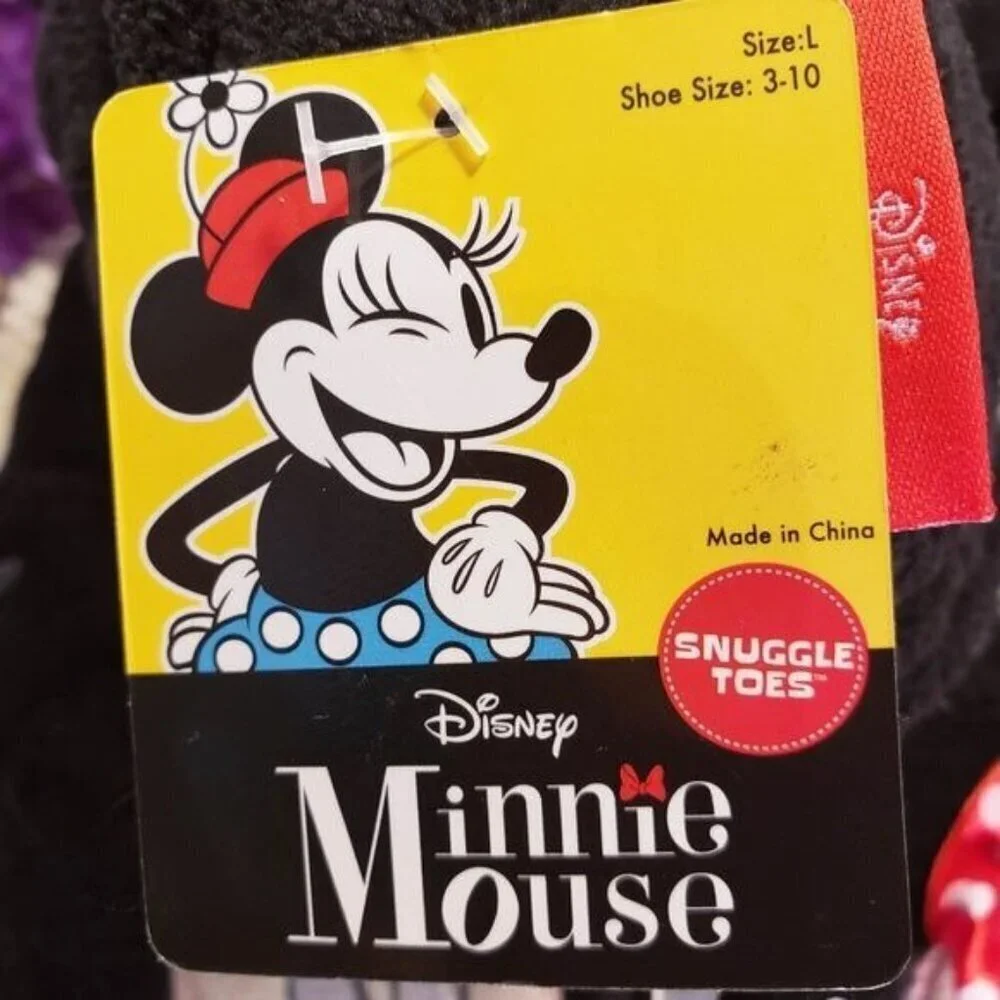 Disney Minnie Mouse Fuzzy Slippers Fleece Babba Red Bow Girl Shoe Rubber Sole